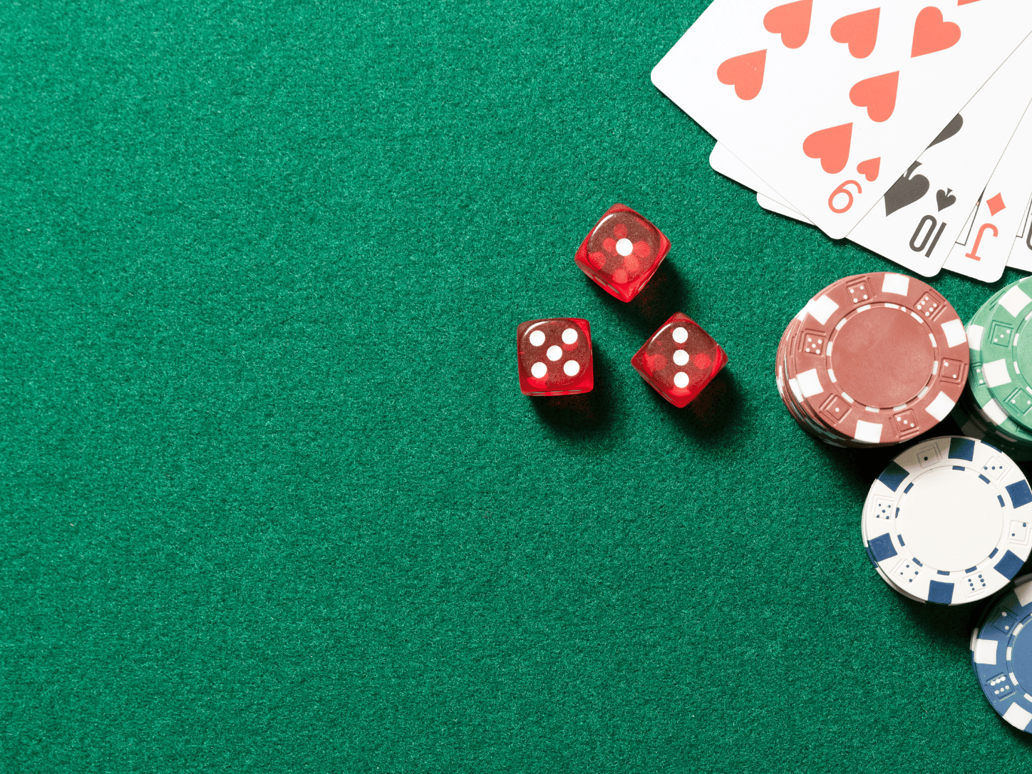 Casino felt with dice and chips