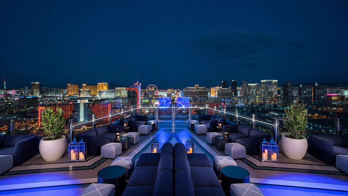Ghostbar 55th floor Las Vegas Strip panoramic view at night