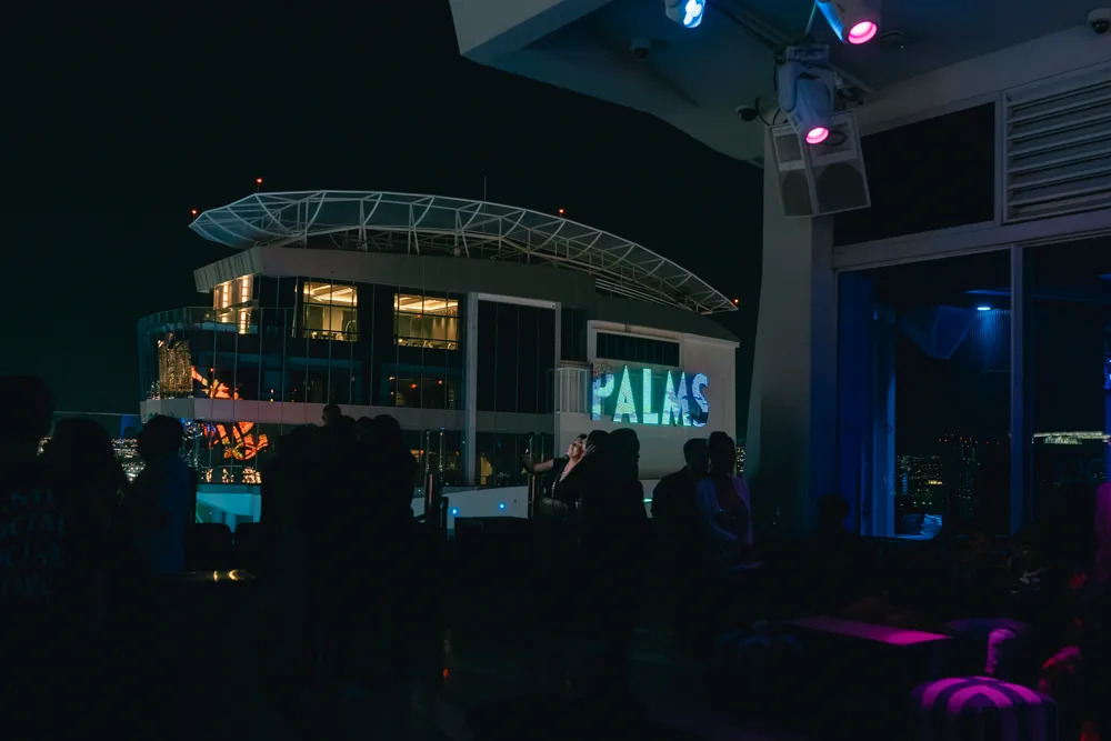 Ghostbar outdoor sky patio at PALMS Resort Las Vegas at night