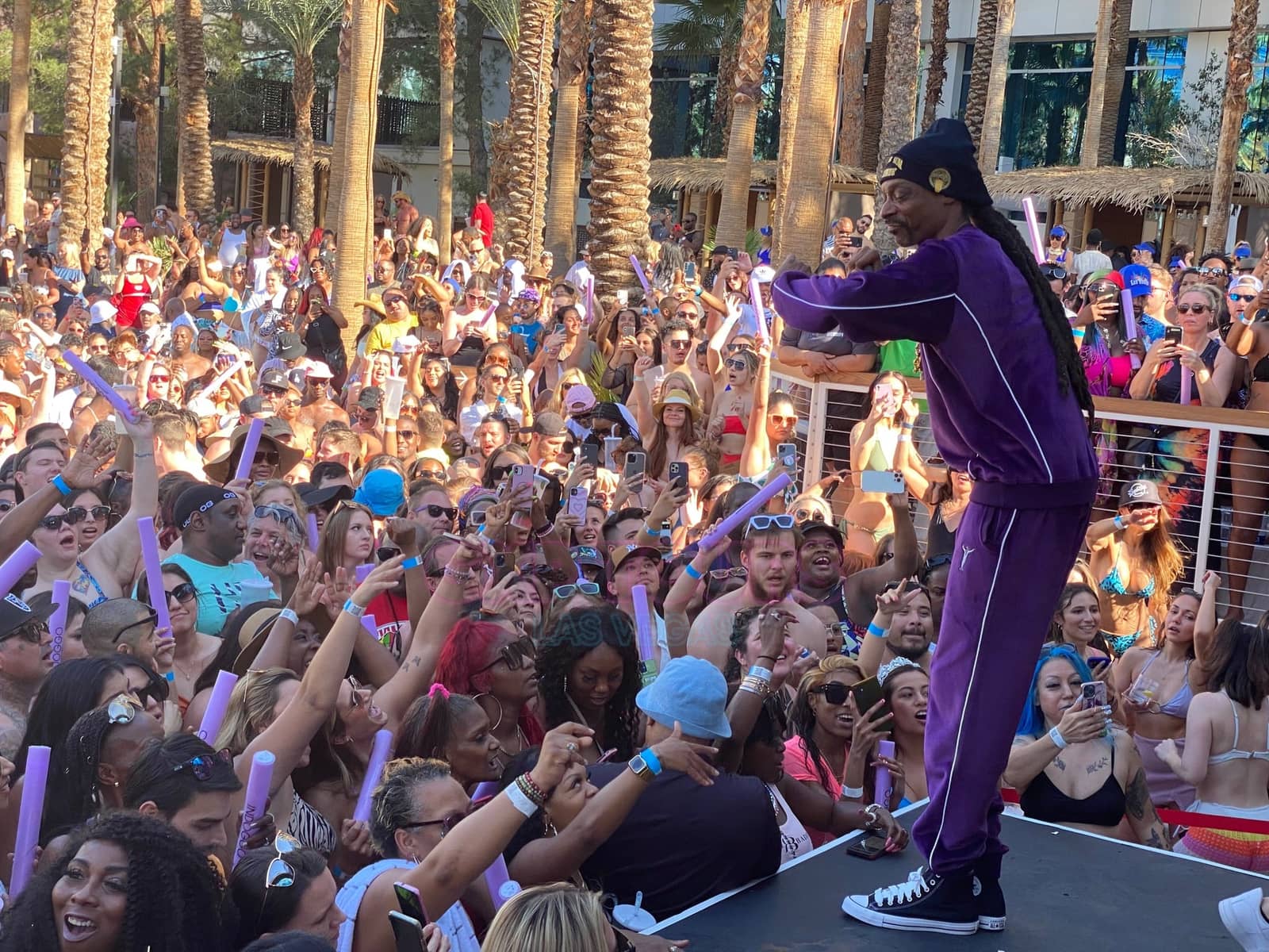 Snoop Dogg performing at a Las Vegas pool party