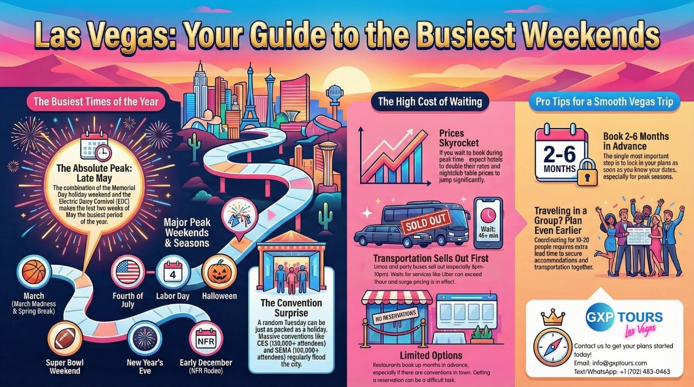 When are the busiest times to visit Las Vegas?