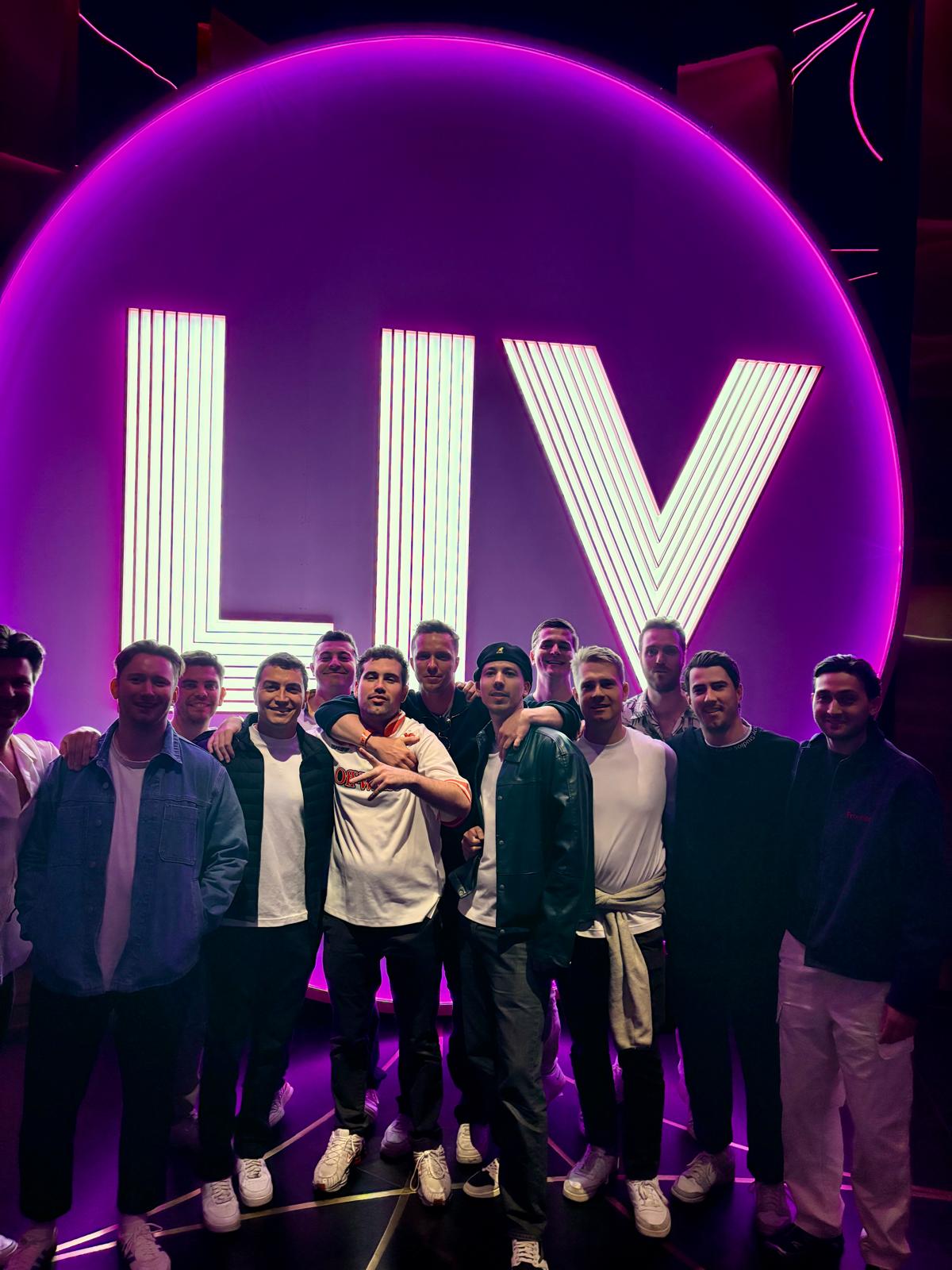Bachelor party group at LIV Las Vegas with bottle service