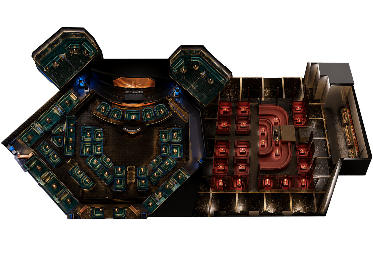 Hakkasan Las Vegas table map showing main room, pavilion, and balcony layout