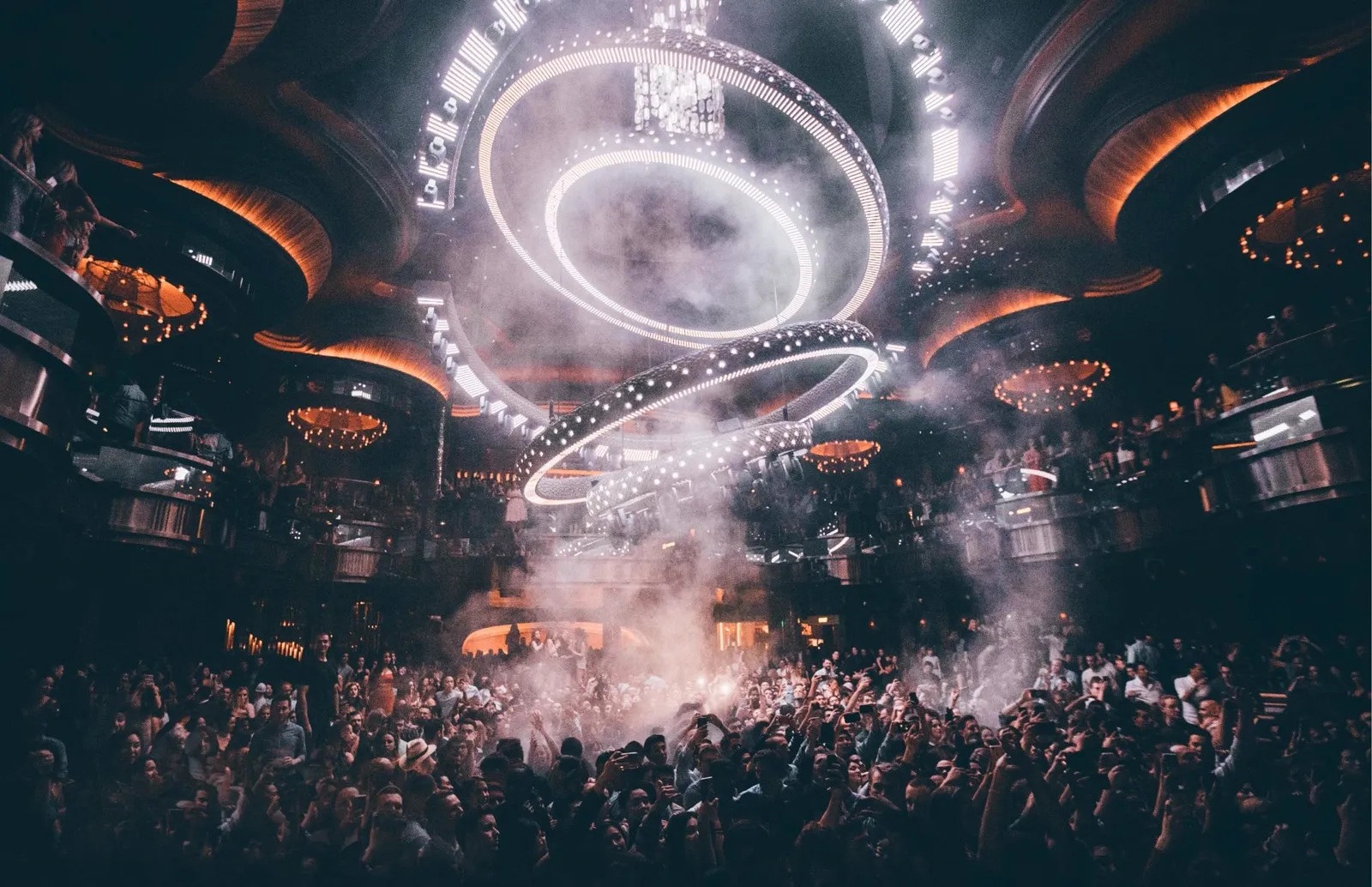 Omnia Nightclub main room with the kinetic chandelier at Caesars Palace Las Vegas