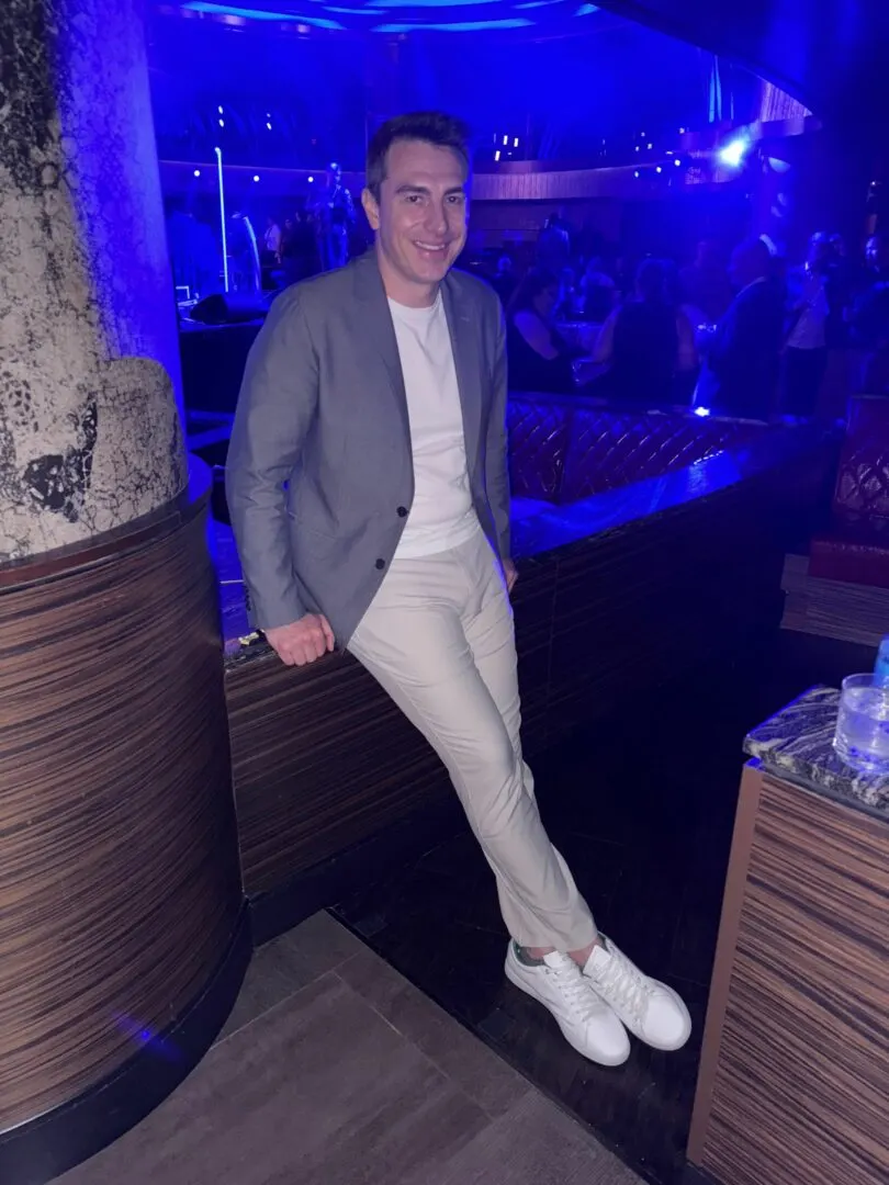 Aaron Perez photographed inside a Las Vegas nightclub for his Bold Journey Magazine interview