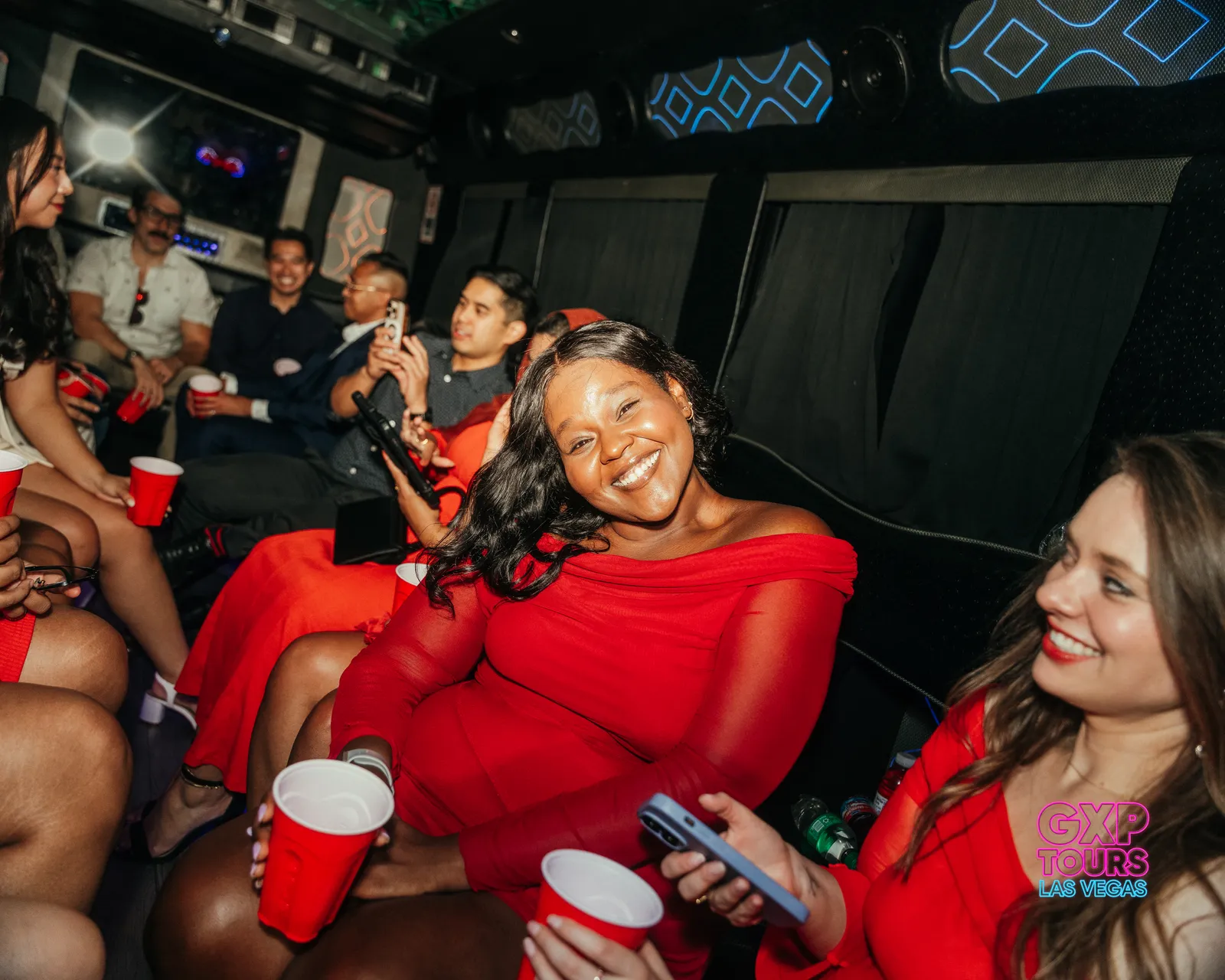 GXP Tours guests on a Nightclub on Wheels night out in Las Vegas
