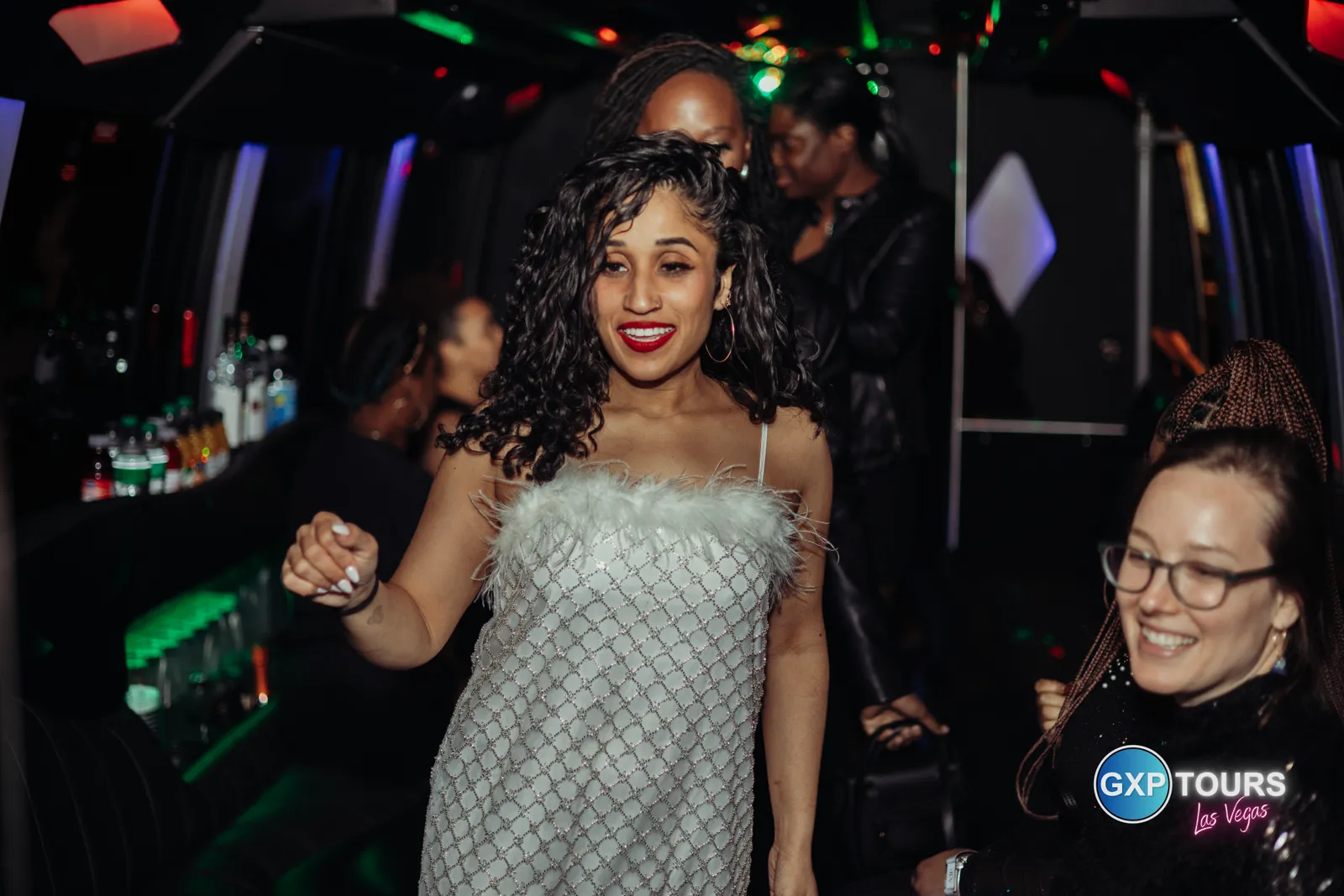 GXP Tours guests on a Nightclub on Wheels night out in Las Vegas