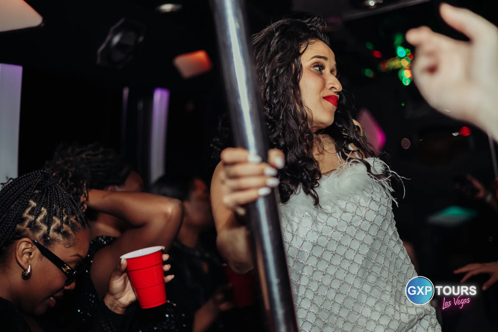 GXP Tours guests on a Nightclub on Wheels night out in Las Vegas