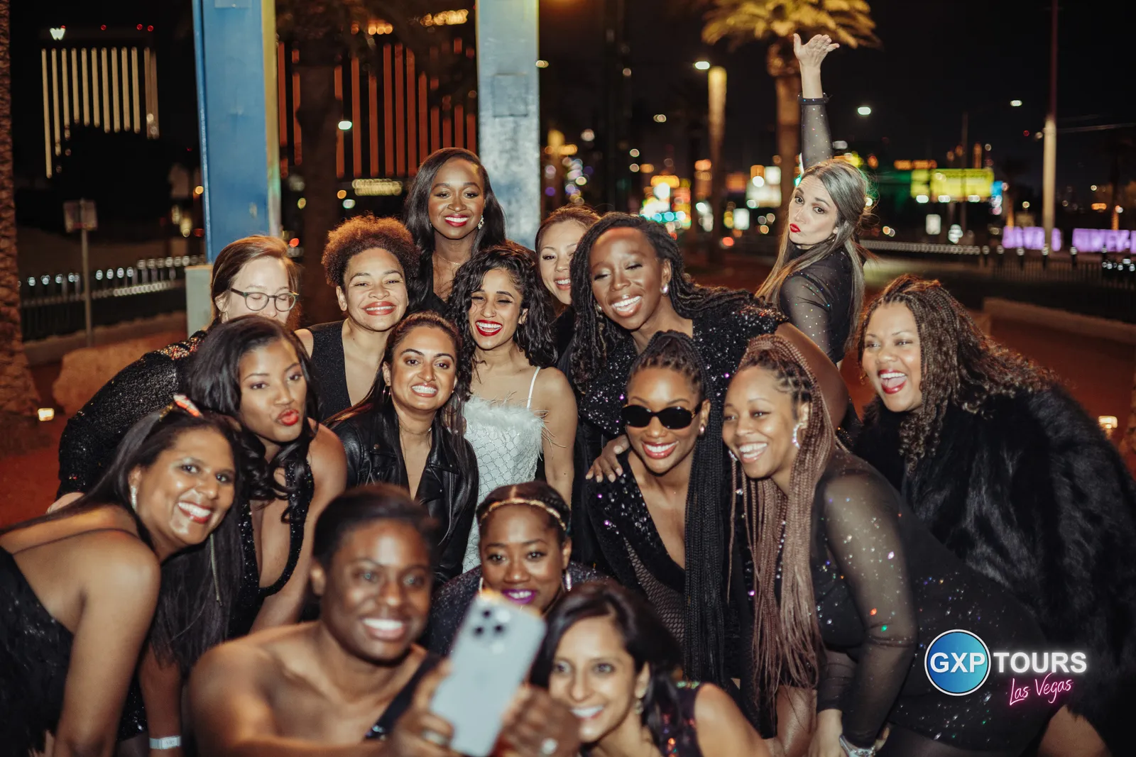 GXP Tours guests on a Nightclub on Wheels night out in Las Vegas
