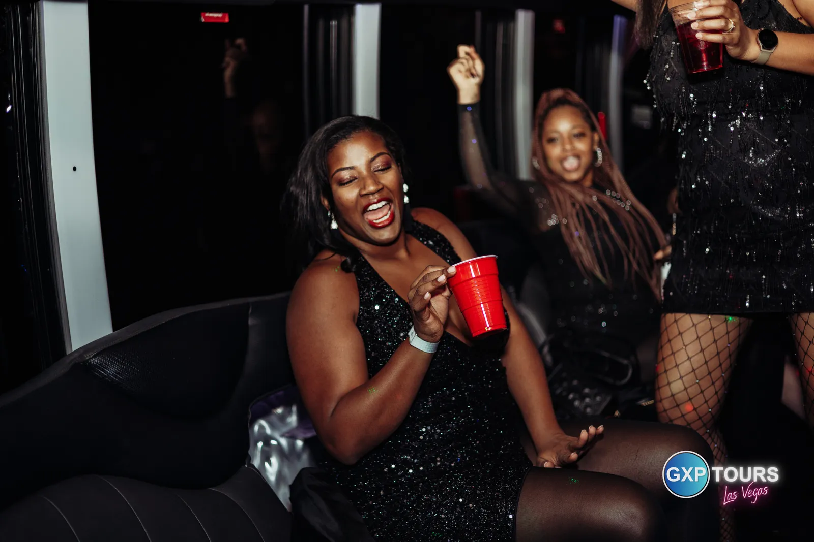 GXP Tours guests on a Nightclub on Wheels night out in Las Vegas