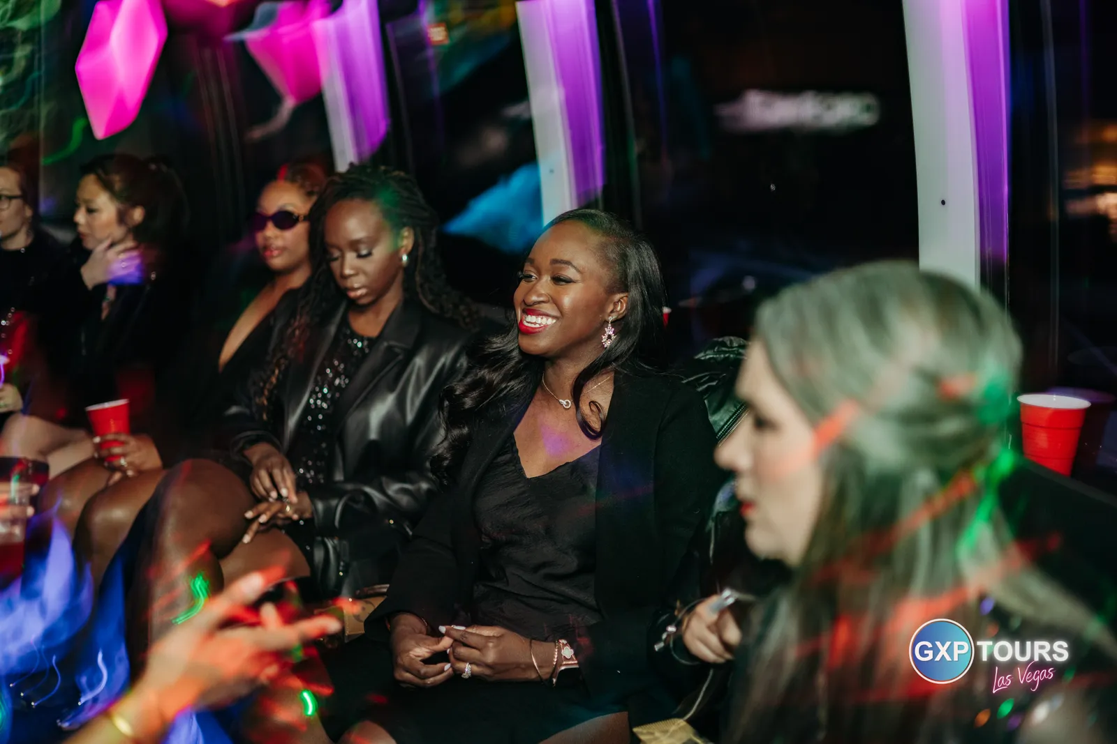 GXP Tours guests on a Nightclub on Wheels night out in Las Vegas