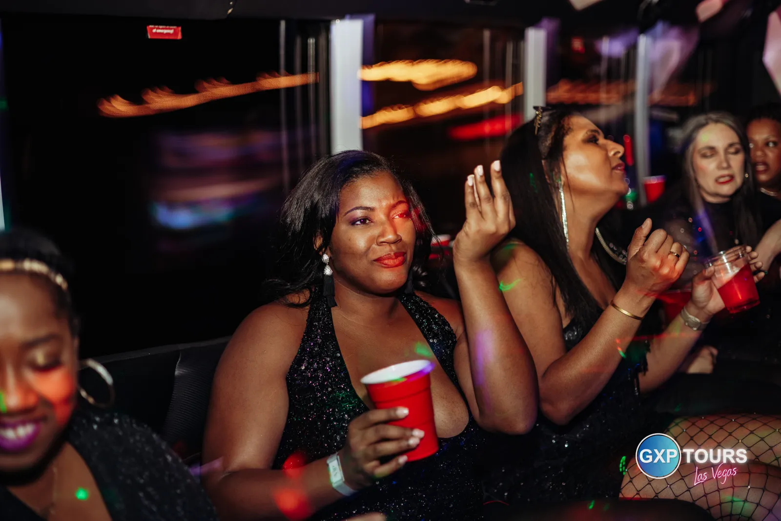 GXP Tours guests on a Nightclub on Wheels night out in Las Vegas