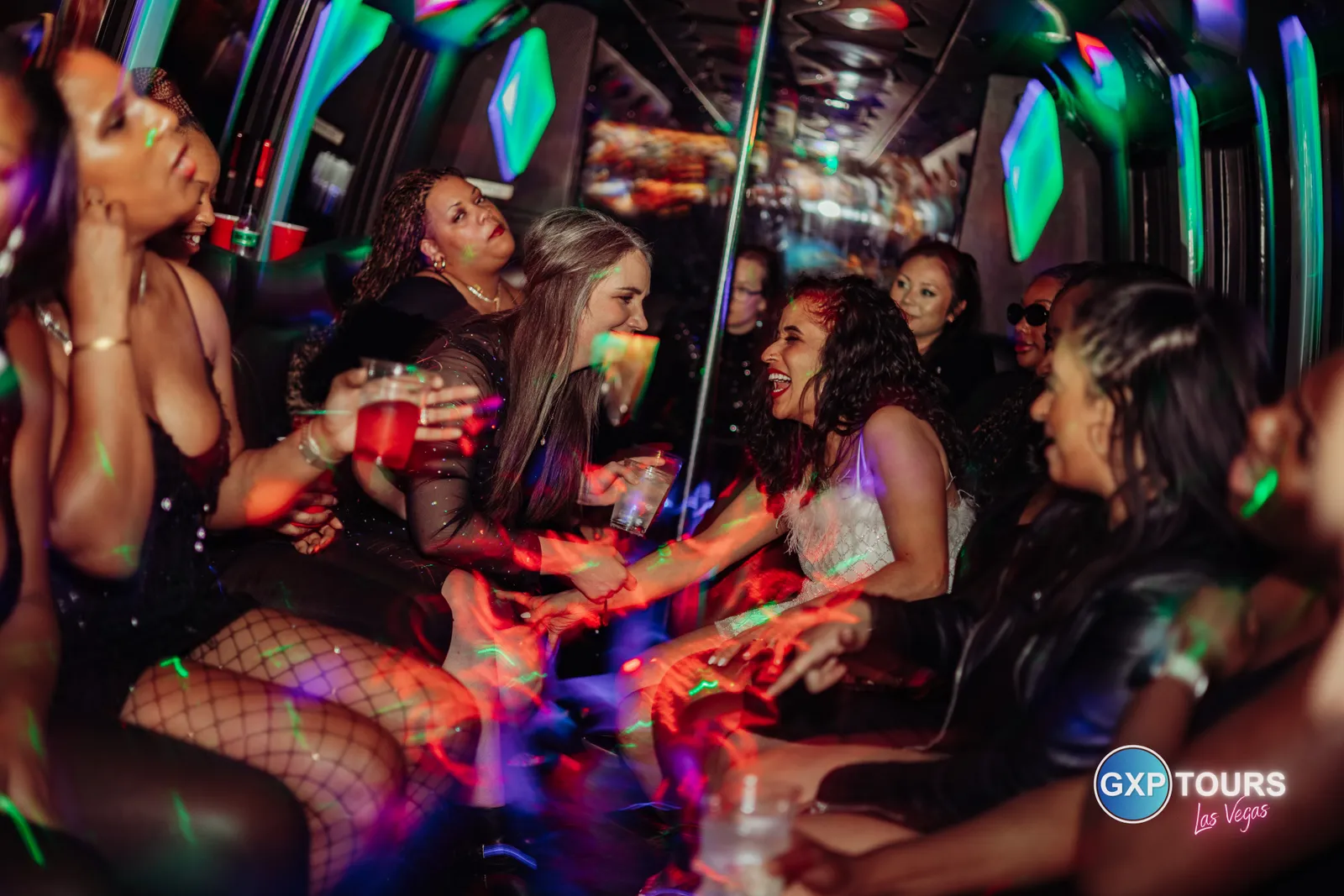 GXP Tours guests on a Nightclub on Wheels night out in Las Vegas