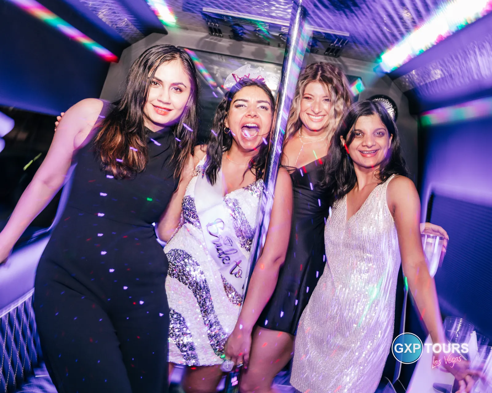GXP Tours guests on a Nightclub on Wheels night out in Las Vegas