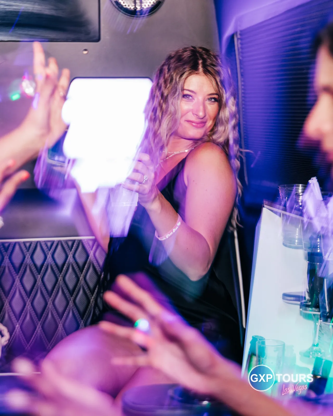 GXP Tours guests on a Nightclub on Wheels night out in Las Vegas