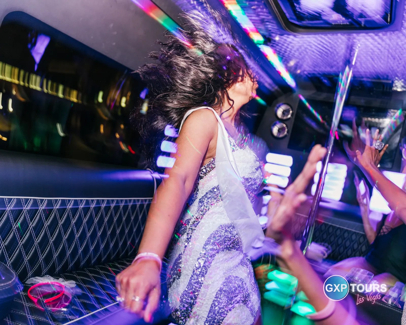 GXP Tours guests on a Nightclub on Wheels night out in Las Vegas