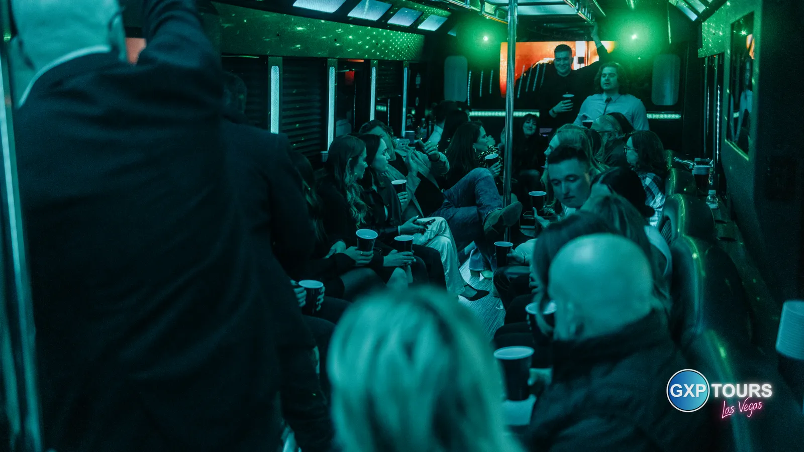 GXP Tours guests on a Nightclub on Wheels night out in Las Vegas