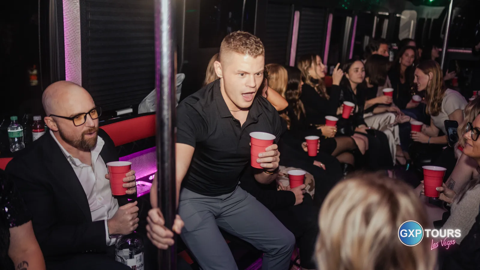 GXP Tours guests on a Nightclub on Wheels night out in Las Vegas