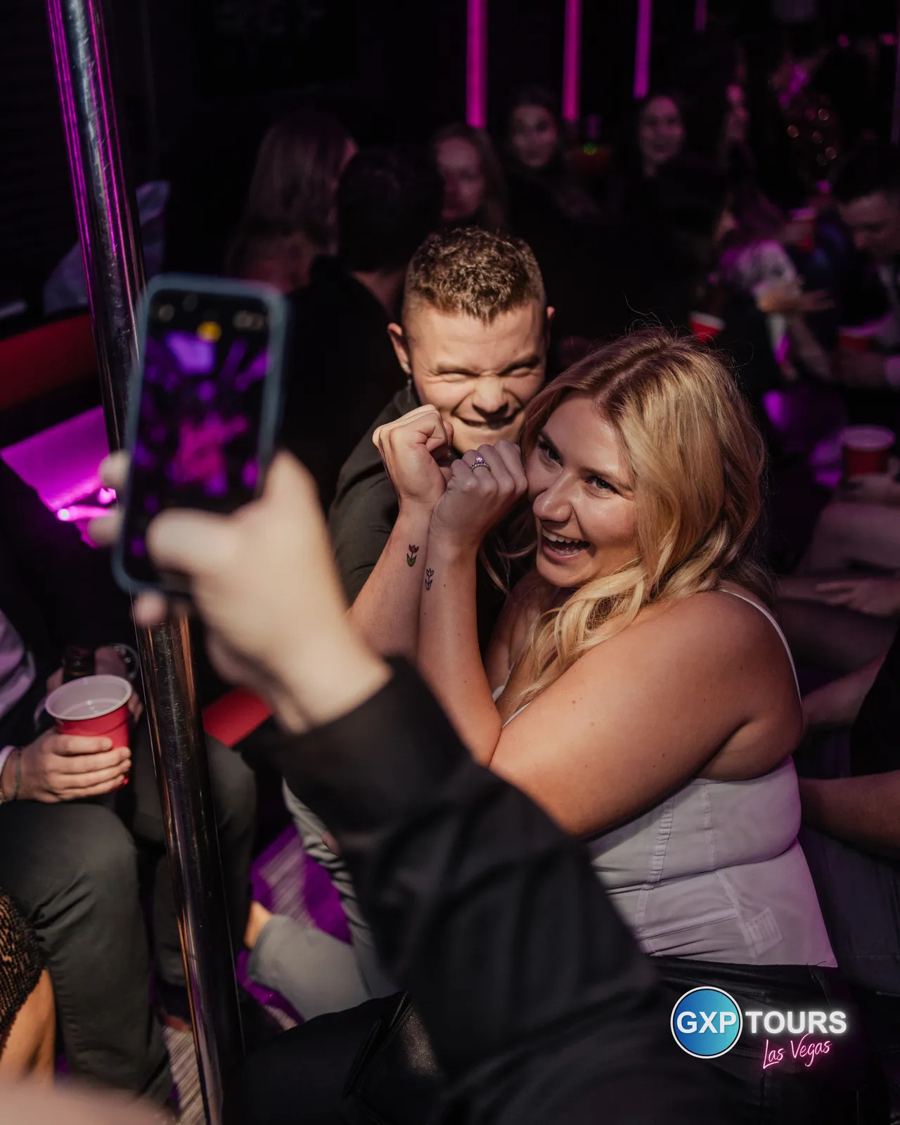GXP Tours guests on a Nightclub on Wheels night out in Las Vegas