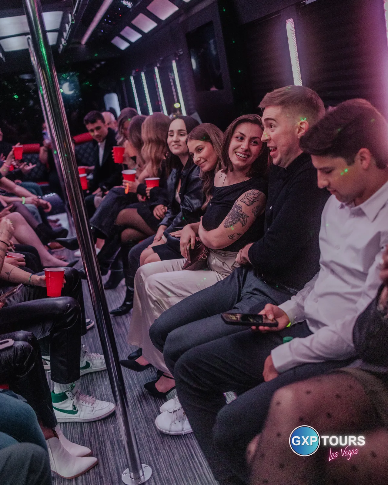 GXP Tours guests on a Nightclub on Wheels night out in Las Vegas