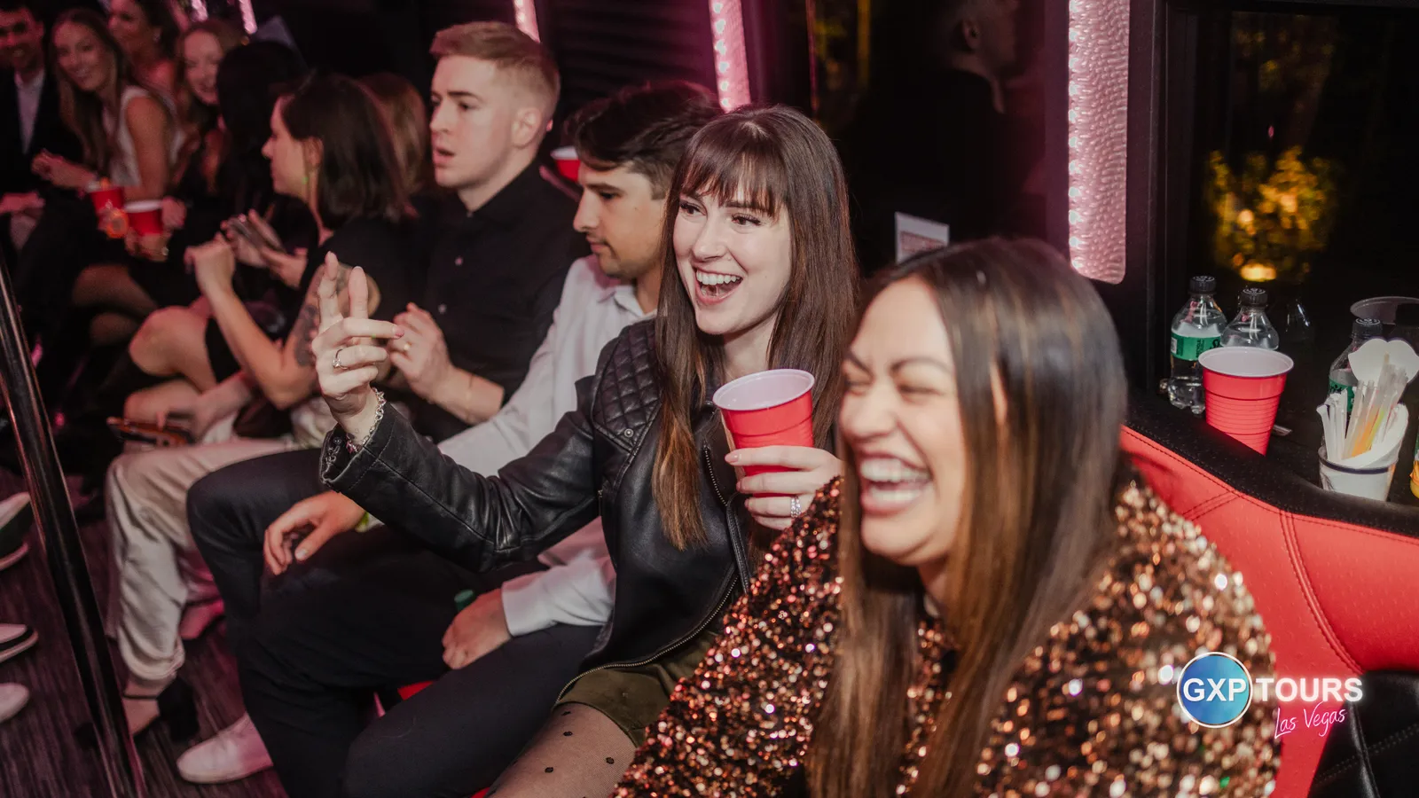 GXP Tours guests on a Nightclub on Wheels night out in Las Vegas