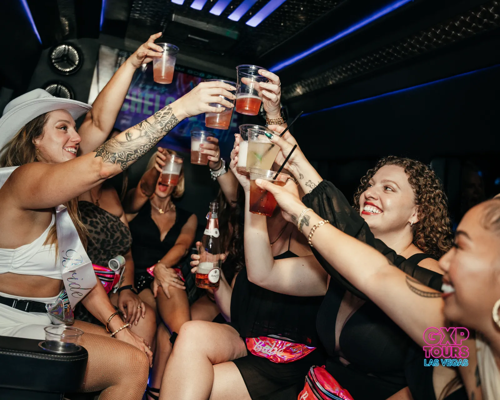 GXP Tours guests on a Nightclub on Wheels night out in Las Vegas