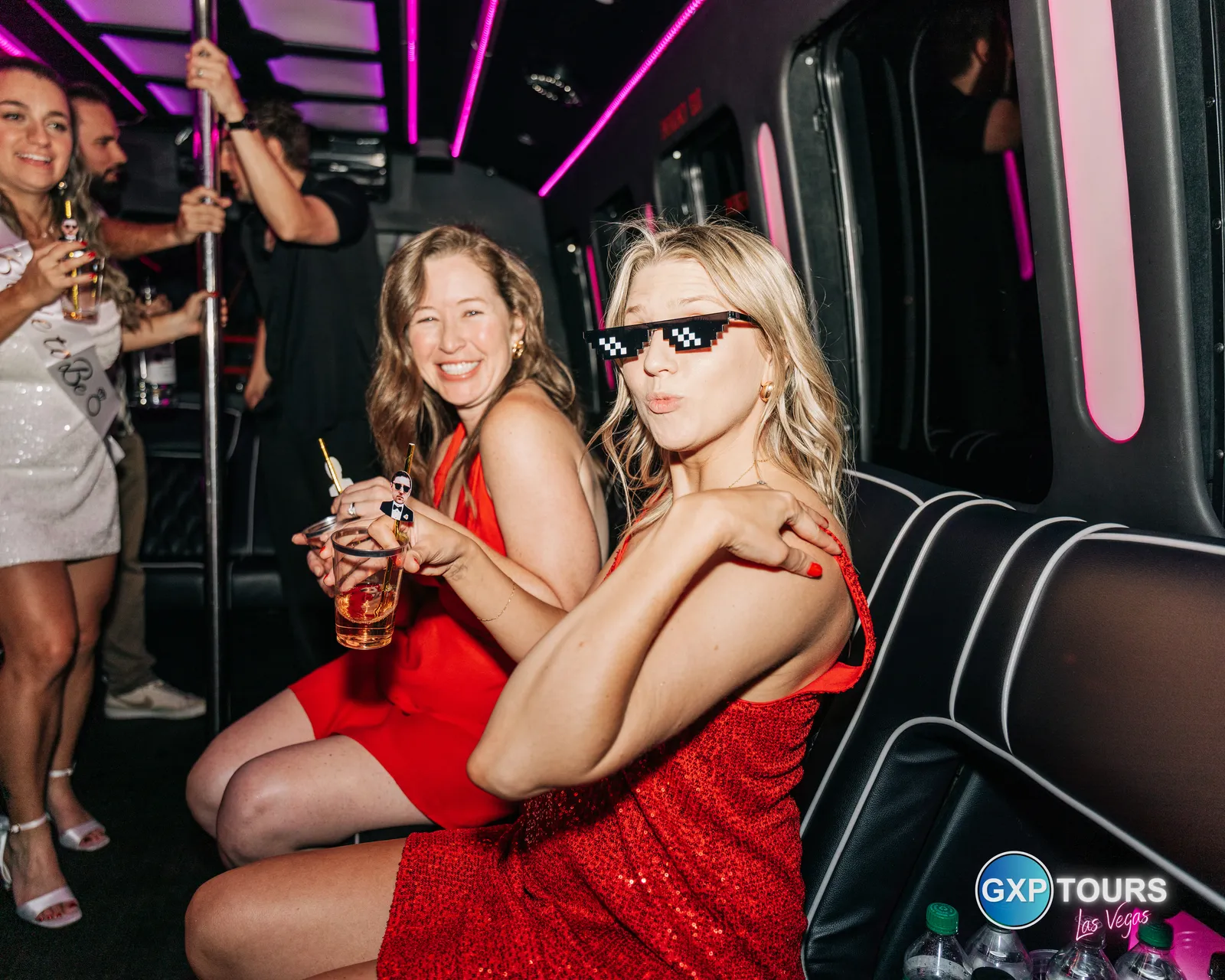 Guests on a GXP Tours Nightclub on Wheels night out in Las Vegas