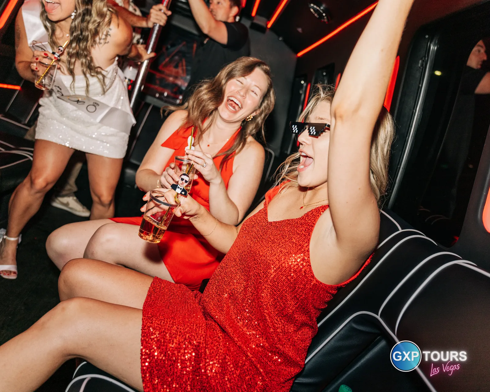 GXP Tours guests on a Nightclub on Wheels night out in Las Vegas