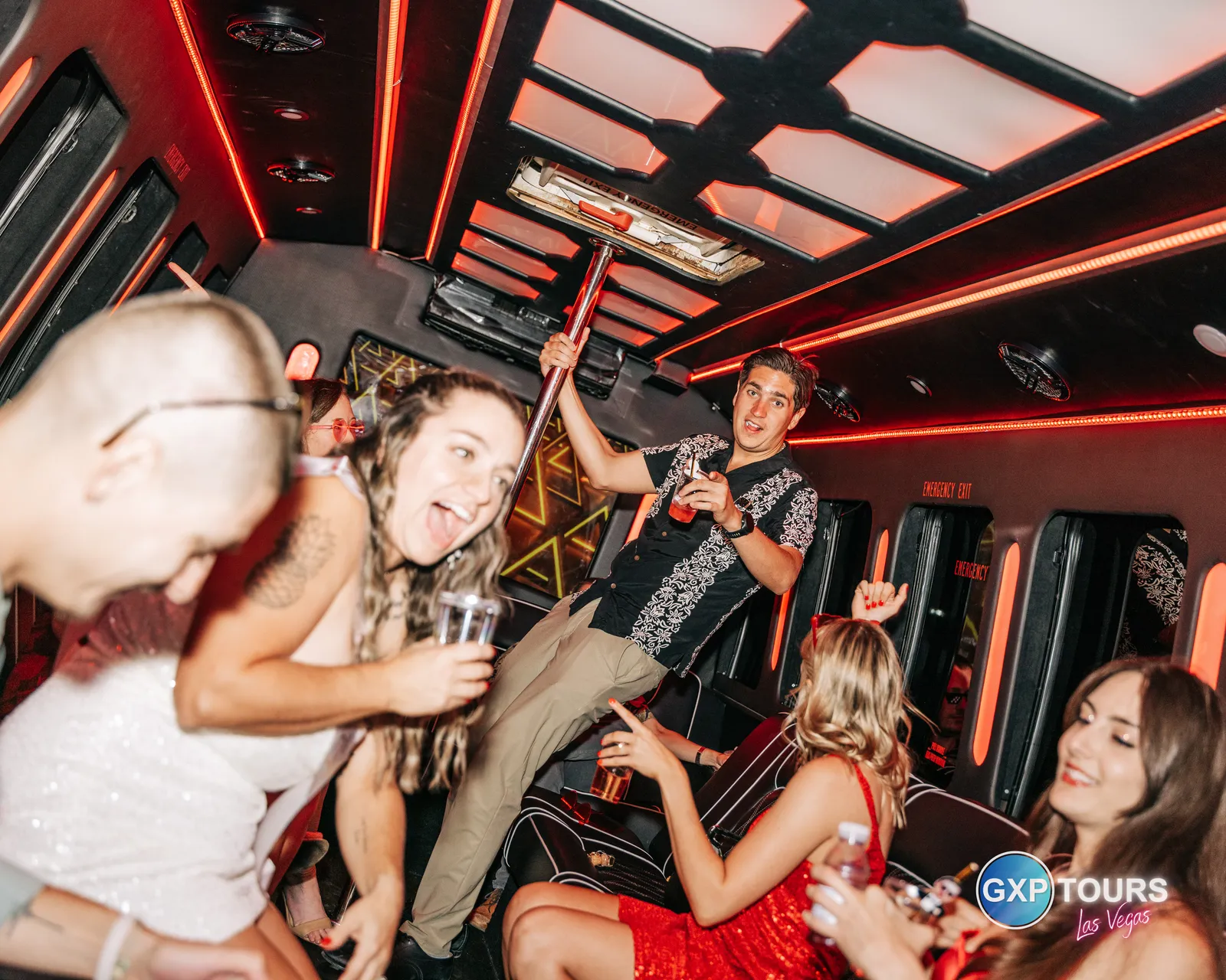 GXP Tours guests on a Nightclub on Wheels night out in Las Vegas