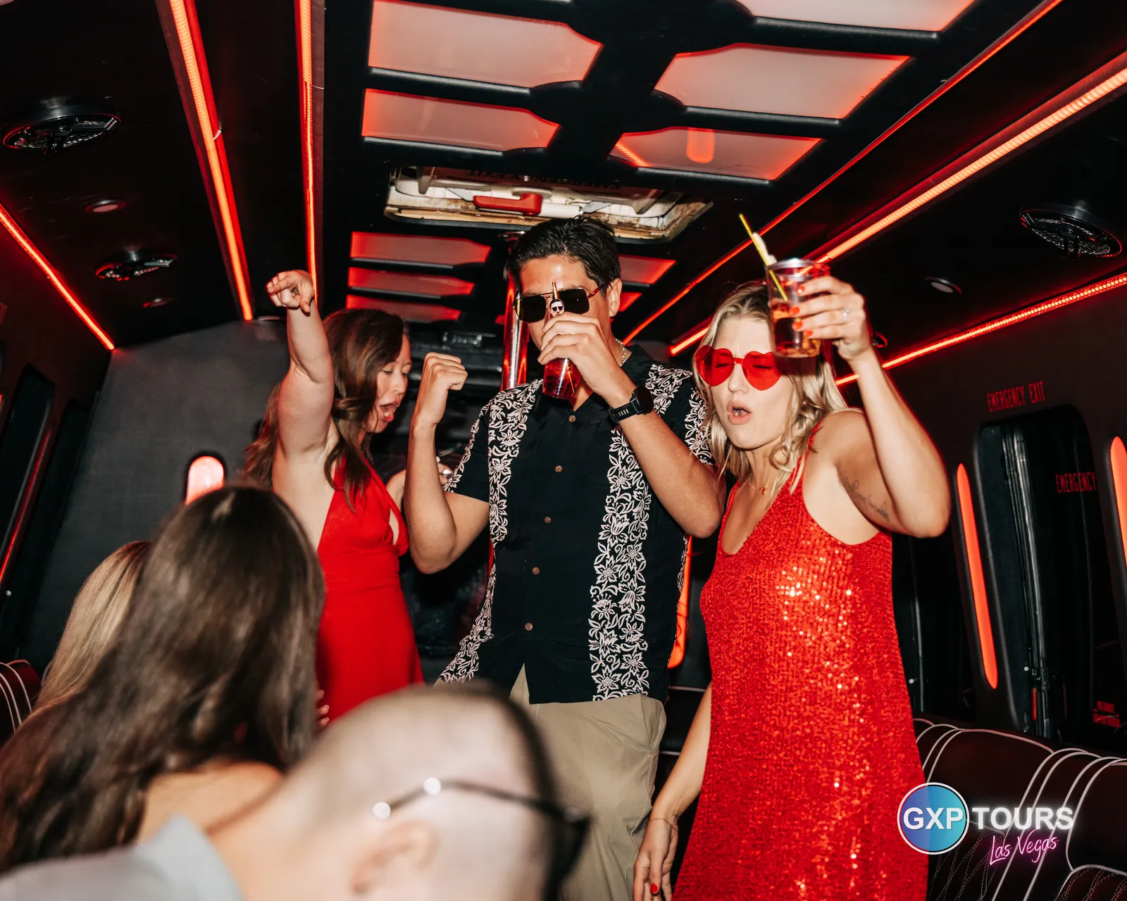 GXP Tours guests on a Nightclub on Wheels night out in Las Vegas