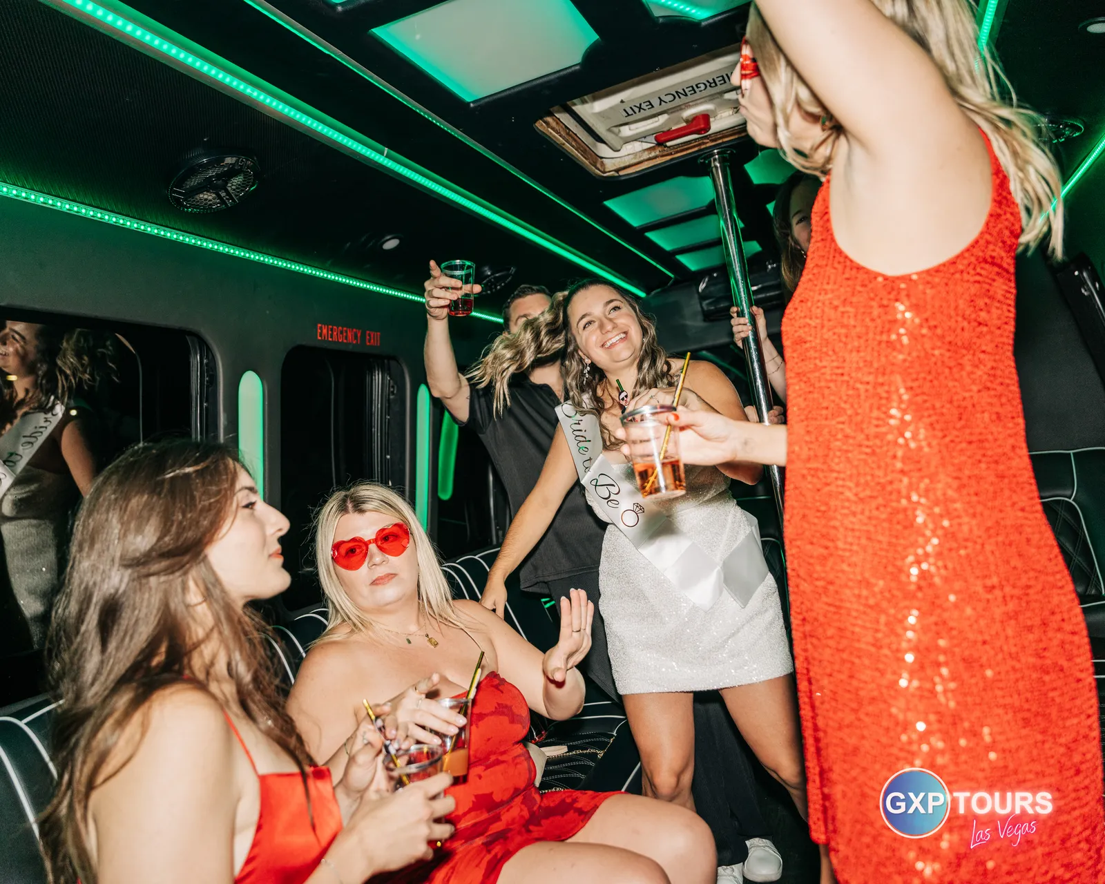 GXP Tours guests on a Nightclub on Wheels night out in Las Vegas