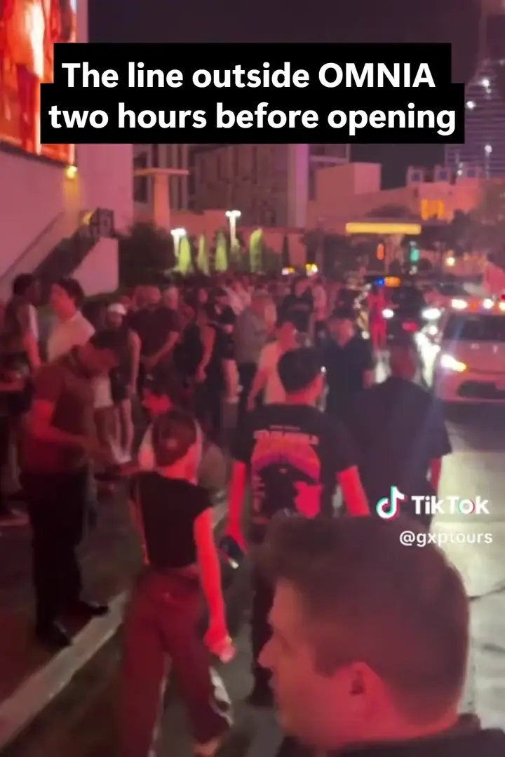 A large crowd lined up on the street outside Omnia two hours before the club opens